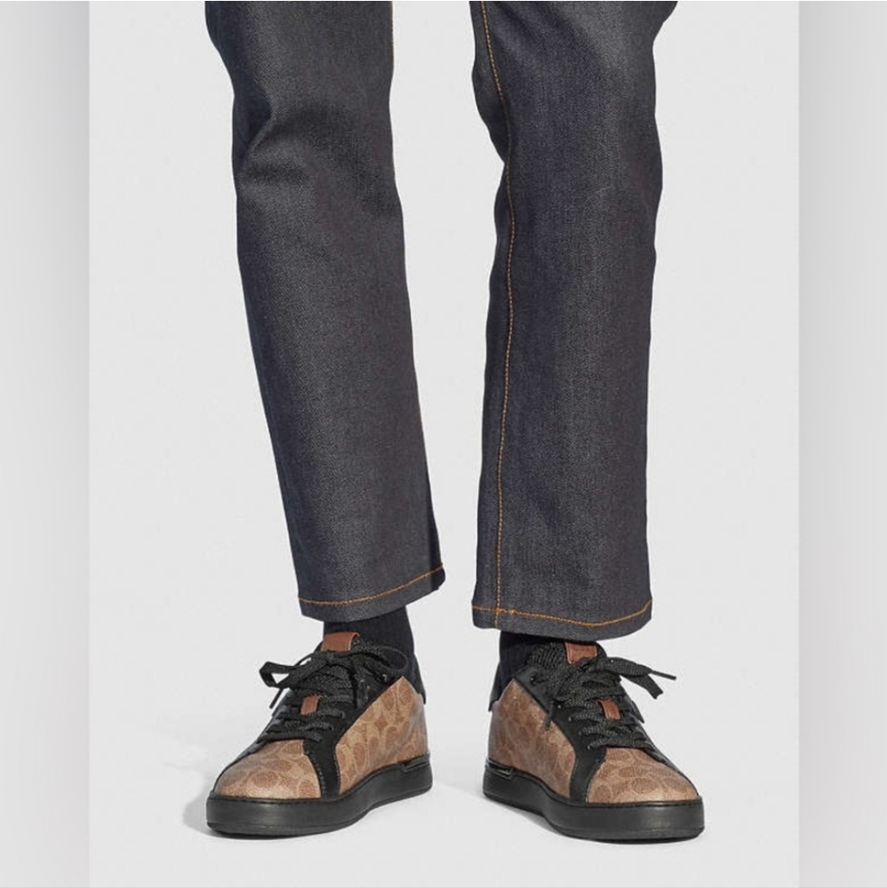 Coach Men's Clip Court Sneaker In Signature Canvas Print Black And Tan 10.5
